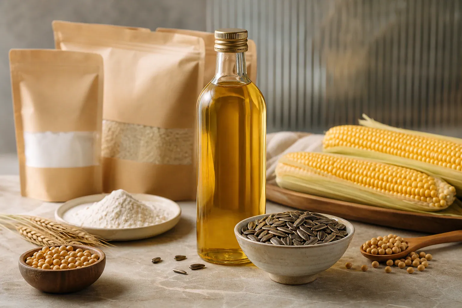 نمونههای بدون نشان تجاری از روغن گیاهی و مواد اولیه غذایی برای ارزیابی تجاری