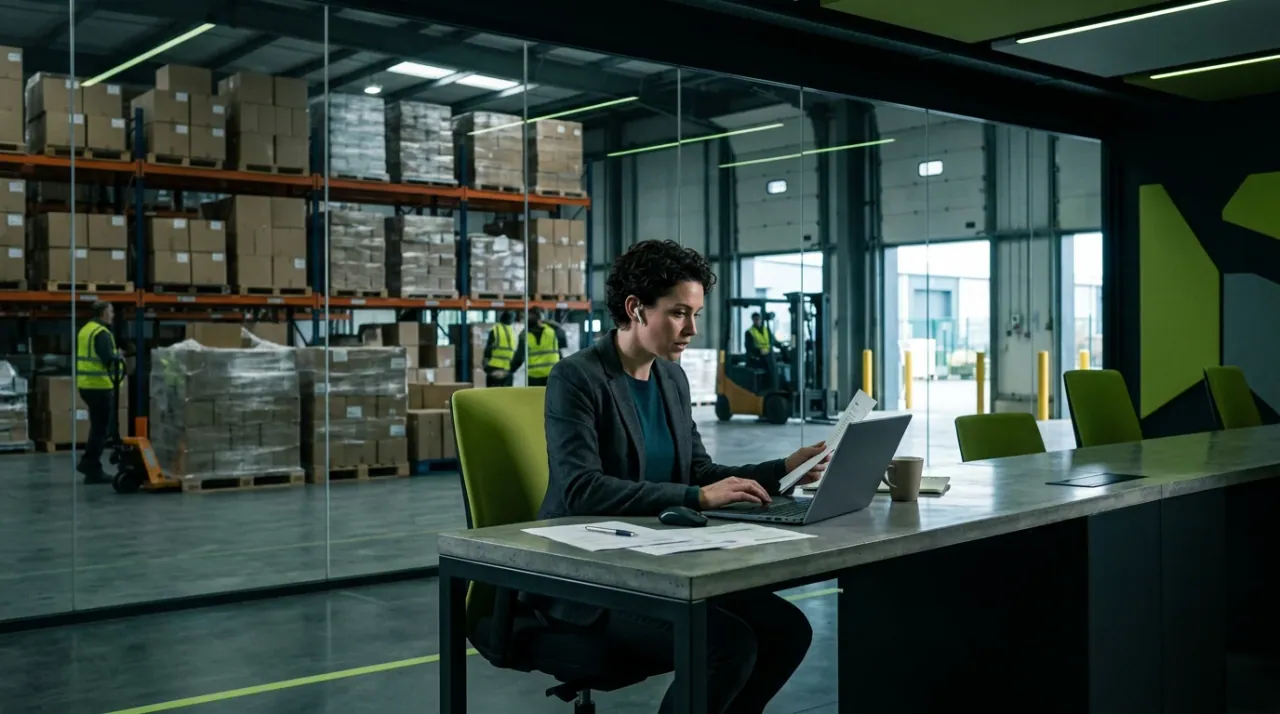 Specialist în comerț internațional coordonând operațiuni comerciale și planificarea transportului
