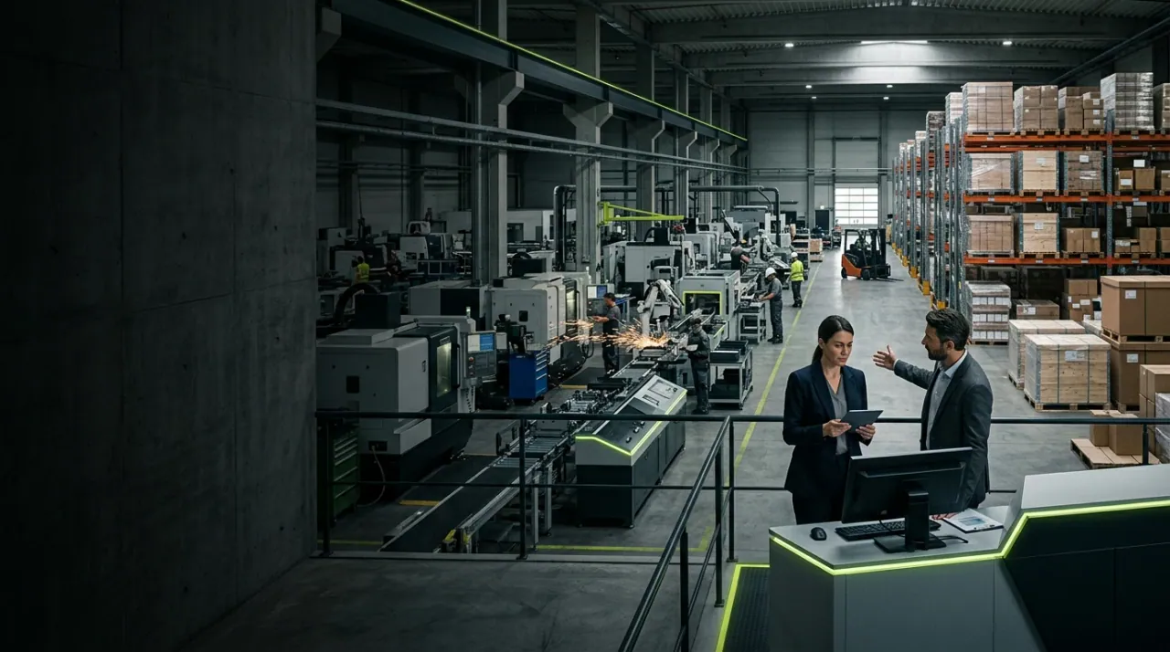 Echipă de achiziții evaluând produse industriale după costul total și criterii comerciale